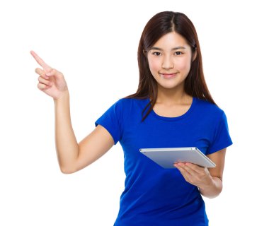 Asyalı kadın mavi t shirt