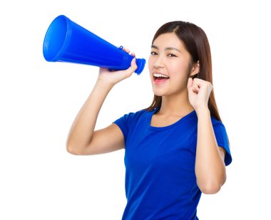 Asyalı kadın mavi t shirt