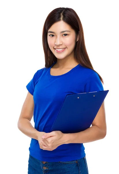 Mulher asiática em camiseta azul — Fotografia de Stock