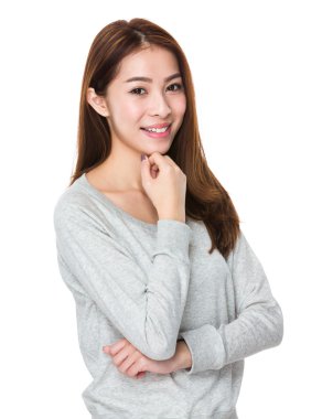 kadın çene üzerinde el ile