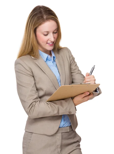 Caucasian businesswoman in business suit — Stock Photo, Image