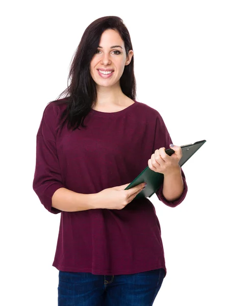 Caucasian woman in red sweater — Stock Photo, Image