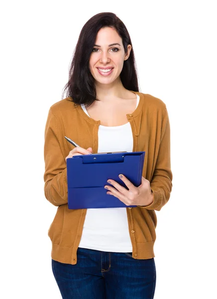 Caucasian woman in brown cardigan — Stock Photo, Image