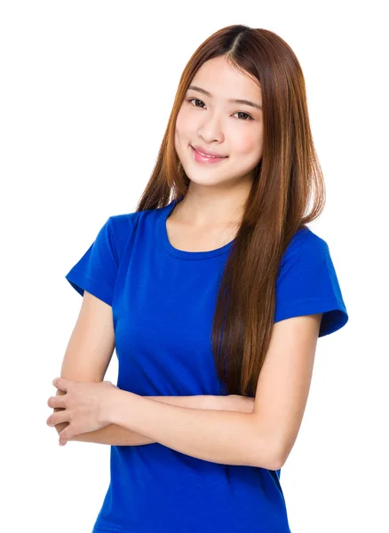 Mujer asiática en camiseta azul —  Fotos de Stock