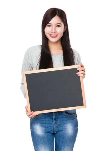 Woman with chalkboard — Stock Photo, Image