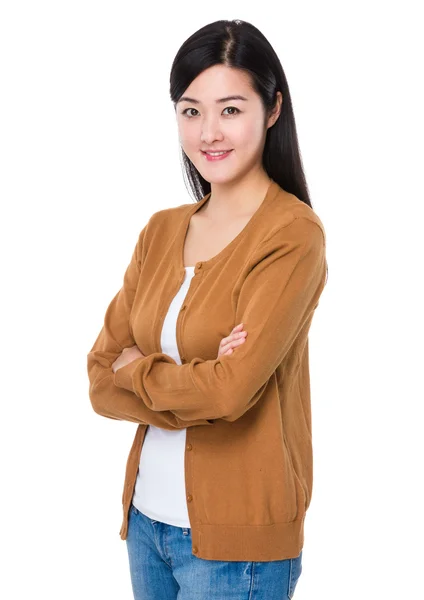 Asian woman in brown cardigan — Stock Photo, Image