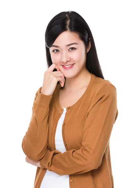 Asian woman in brown cardigan — Stock Photo, Image