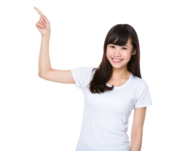 Woman with finger point up — Stock Photo, Image