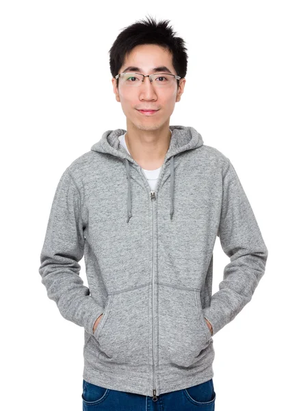 Asian man in grey sweater — Stock Photo, Image