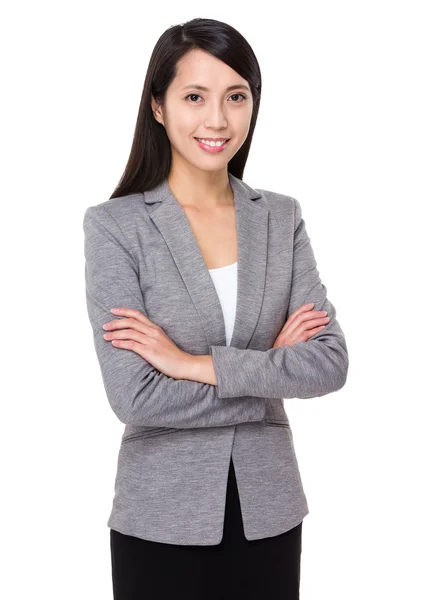 グレーのスーツのアジア女性実業家 — ストック写真