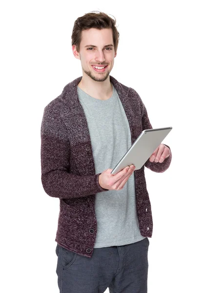 Kaukasiska man i stickad cardigan — Stockfoto