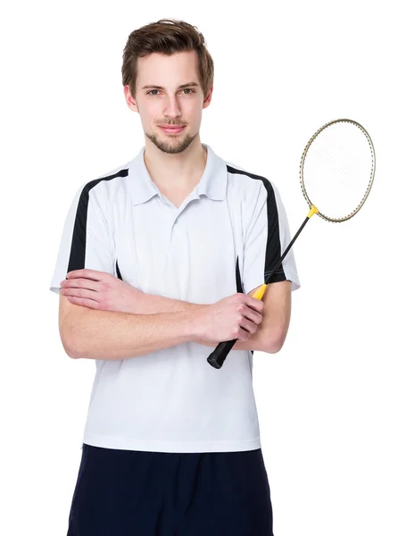 Sportsman with badminton racket — Stock Photo, Image