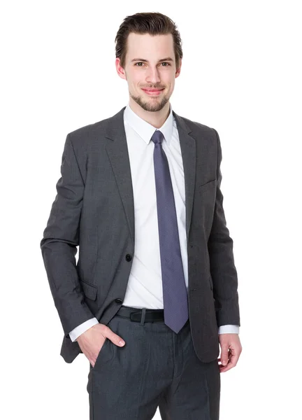 Kavkazská podnikatel v šedém obleku — Stock fotografie