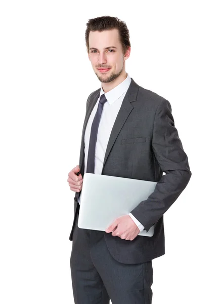 Hombre de negocios caucásico en traje gris — Foto de Stock