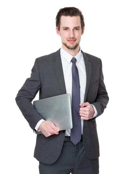 Hombre de negocios caucásico en traje gris — Foto de Stock