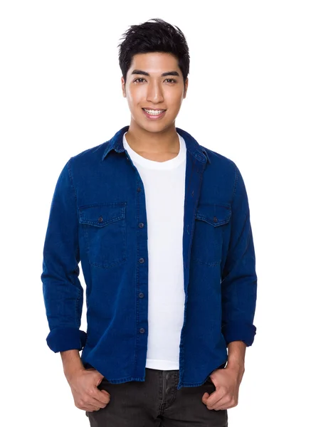 Young Asian man in blue shirt — Stock Photo, Image