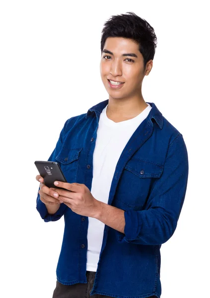 Joven asiático hombre en azul camisa — Foto de Stock