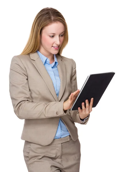 Caucasian businesswoman in beige suit — Stock Photo, Image