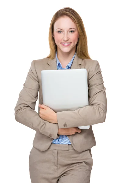 Mujer de negocios caucásica en traje beige — Foto de Stock