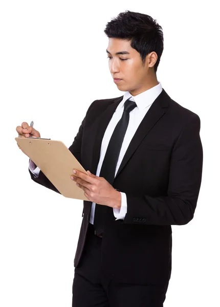 Mixed race businessman in black suit — Stock Photo, Image