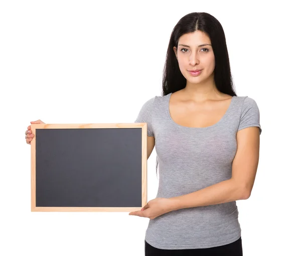 Woman with black board — Stock Photo, Image