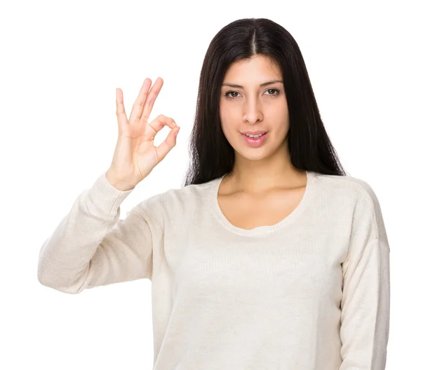 Mixed indian woman in white sweater — Stock Photo, Image