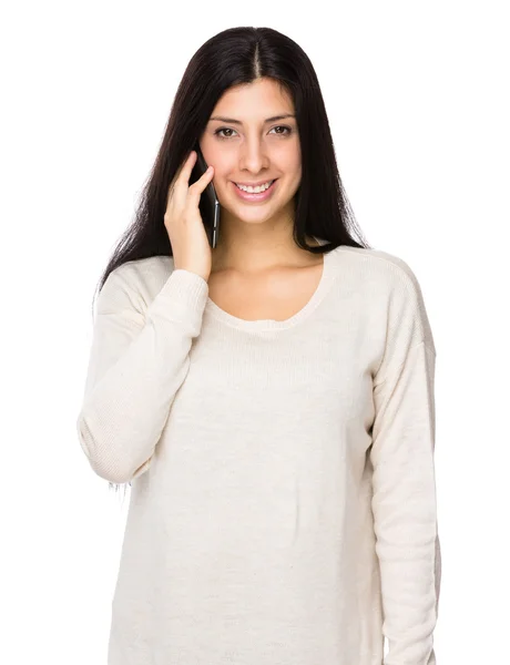 Mixed indian woman in white sweater — Stock Photo, Image
