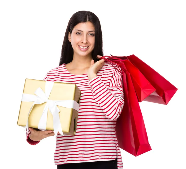 Mixed Indian woman in striped sweater — Stock Photo, Image