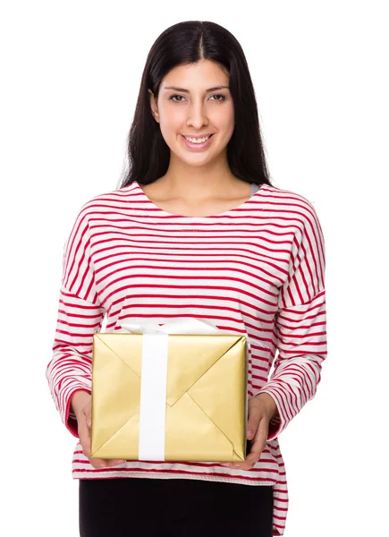 Mixed Indian woman in striped sweater — Stock Photo, Image