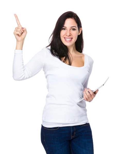 Caucasian woman in white sweater — Stock Photo, Image