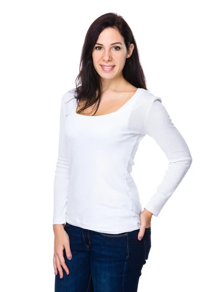 Caucasian woman in white sweater Royalty Free Stock Photos