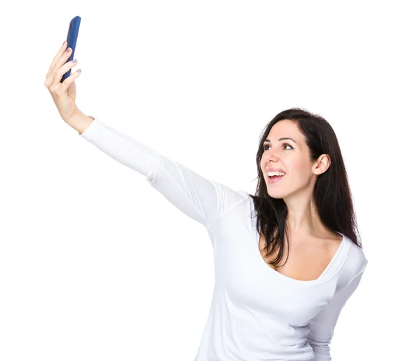 Caucasian woman in white sweater Stock Photo