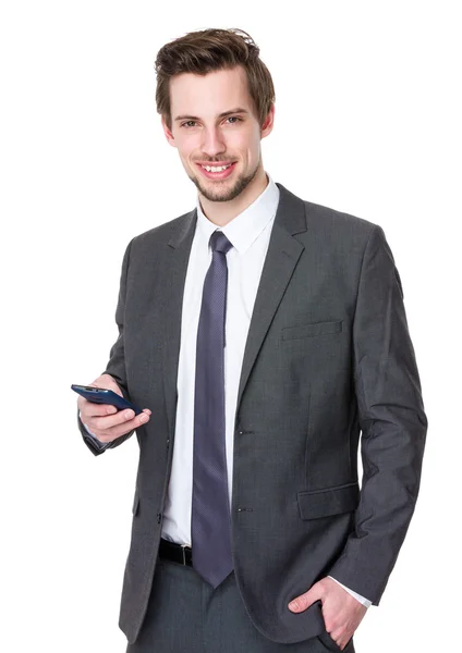 Hombre de negocios caucásico en traje gris — Foto de Stock