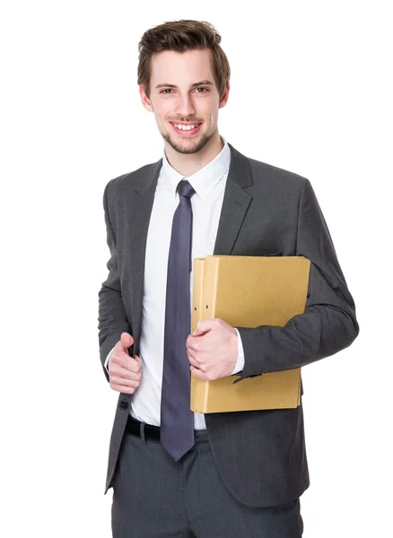 Hombre de negocios caucásico en traje gris — Foto de Stock