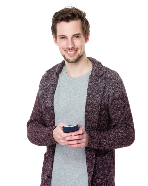 Handsome man in knitted cardigan — Stock Photo, Image