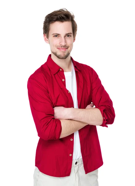 Knappe man in rode shirt — Stockfoto