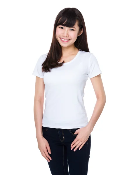Asiatico donna in bianco t shirt — Foto Stock