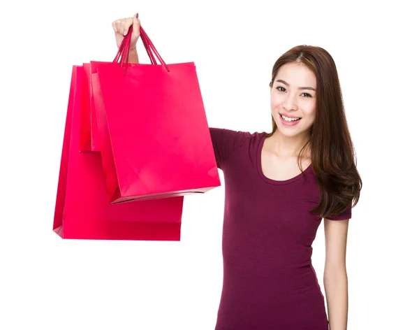 Mulher asiática em camiseta vermelha — Fotografia de Stock
