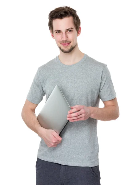 Yakışıklı adam gri t shirt — Stok fotoğraf
