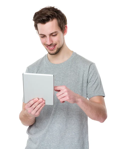 Handsome man in grey t shirt — Stock Photo, Image