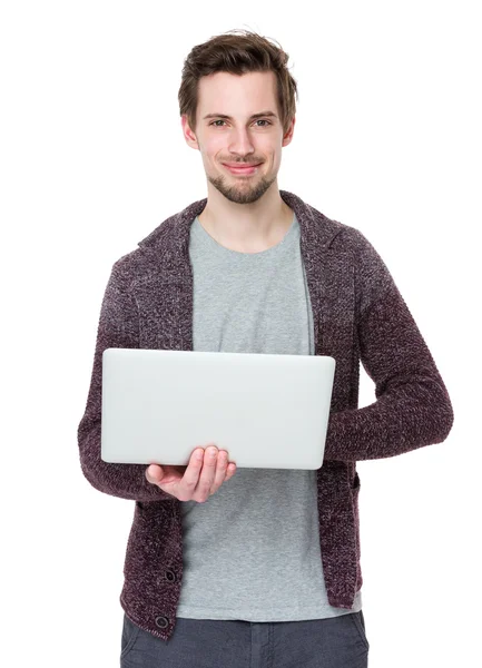 Man working with laptop computer — Stock Photo, Image