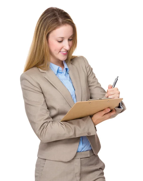 Caucasian businesswoman in business suit — Stock Photo, Image