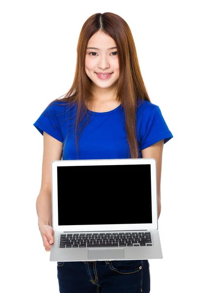 Asian woman in blue t shirt — Stock Photo, Image