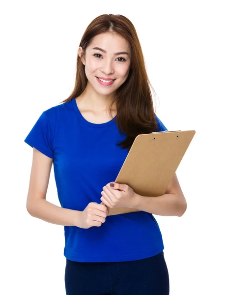 Asian woman in blue t shirt — Stock Photo, Image