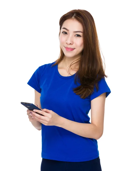 Asian woman in blue t shirt — Stock Photo, Image