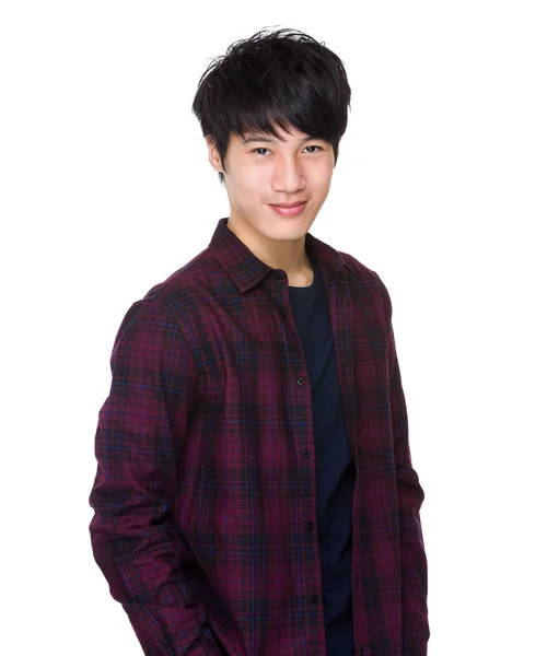 Asian man in plaid shirt — Stock Photo, Image