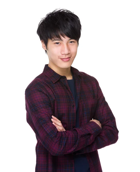 Asian man in plaid shirt — Stock Photo, Image