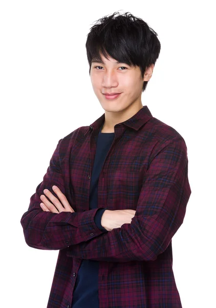 Asian man in plaid shirt — Stock Photo, Image
