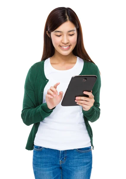 Asian woman in green sweater — Stock Photo, Image