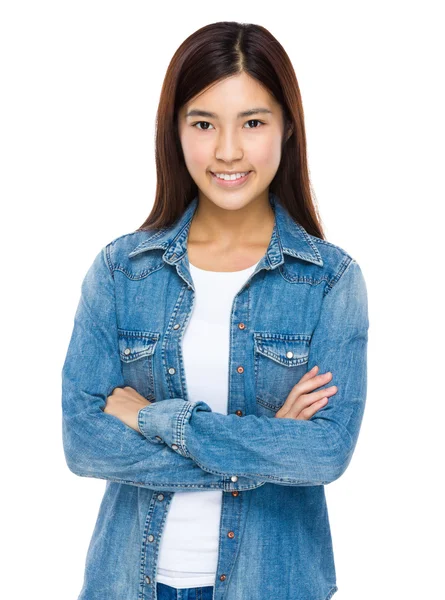 Asiatische Frau in Jeans Hemd — Stockfoto